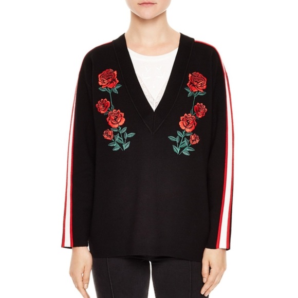 Sandro Indira Floral Rose Embroidered V Neck Sweater
Oversize Top Stretch Boxy M - Picture 1 of 16